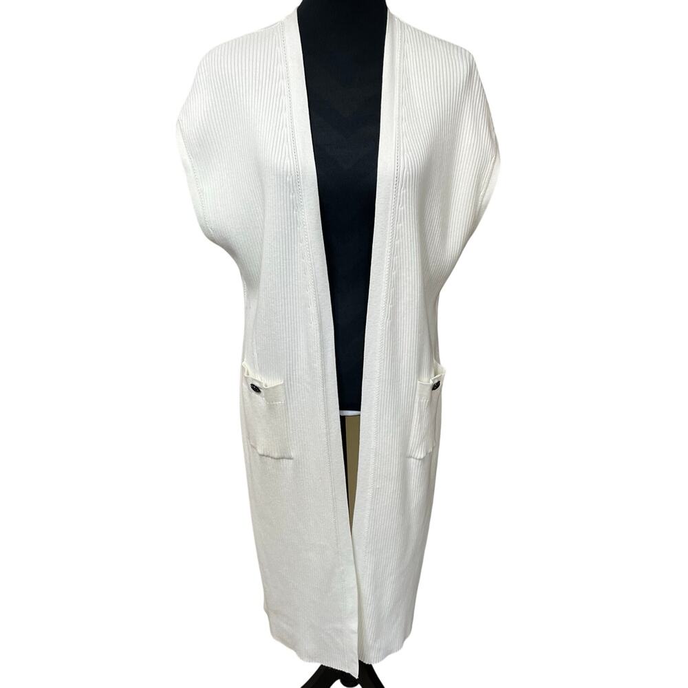 Whitehouse Blackmarket Women’s Long Ribbed Vest‎ Cardigan M/L classic elegant